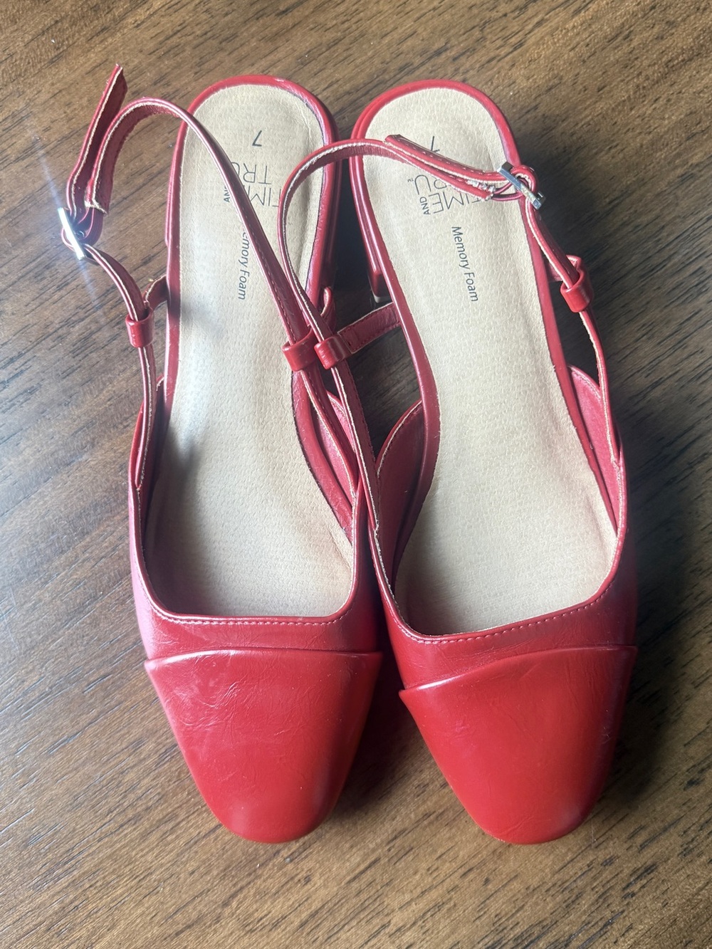 Time and Tru Red Slingback Pointed-Toe Flats